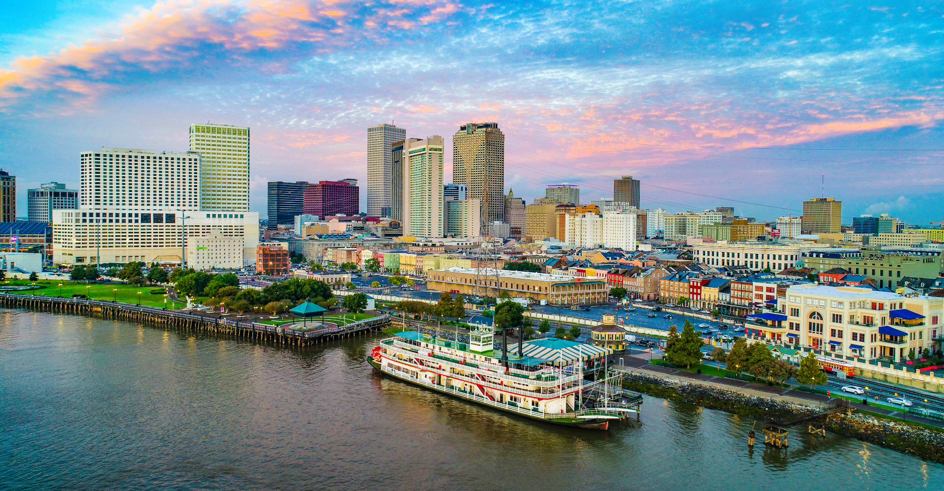 New Orleans, Louisiana, USA Downtown Skyline Aerial.